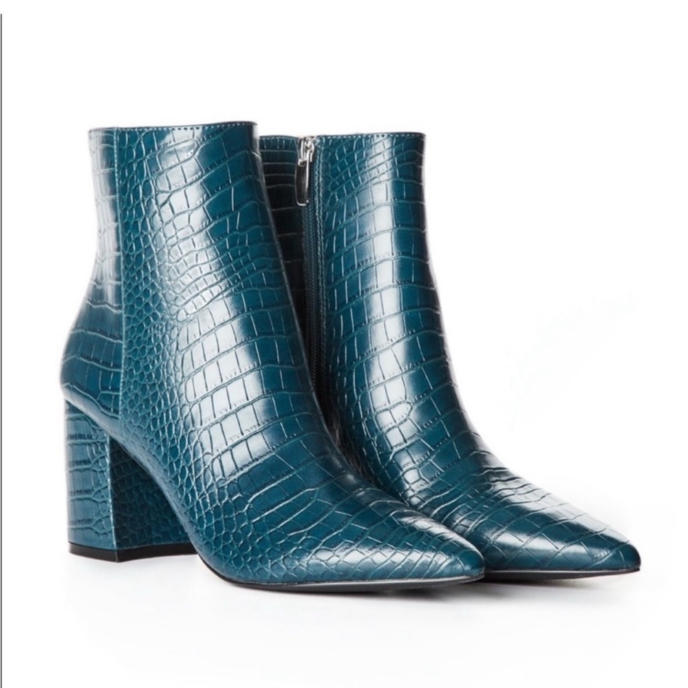 Steve Madden Blue Croc-Patterned Ankle Booties
